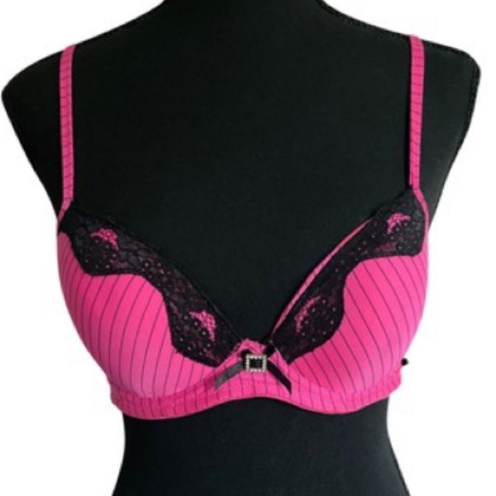 Pink/Blk Lace Crystal Bra